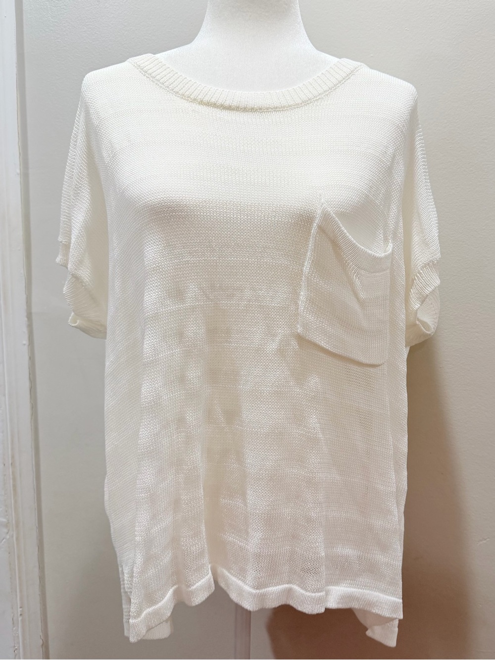 She + Sky Cream Knit Short Sleeve Pocket Tee